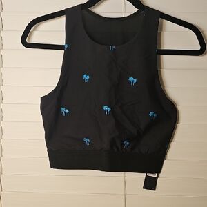Noli Crop Top Black/Azure W/Palm Detail Size Large NWT
